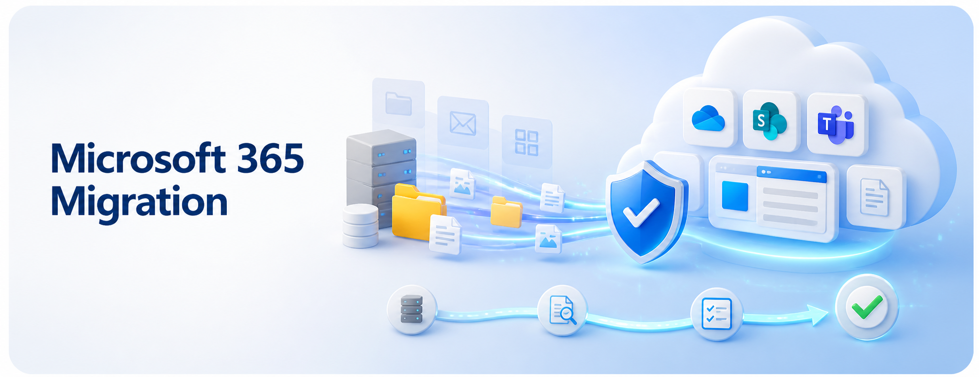 Microsoft 365 and SharePoint migration hero banner showing secure file and content transfer into Microsoft 365 cloud services